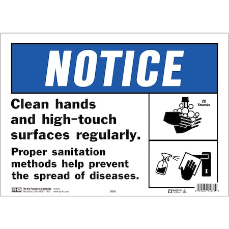 Hy-Ko Notice Clean Hands Sign 10" x 14", 5PK A90161